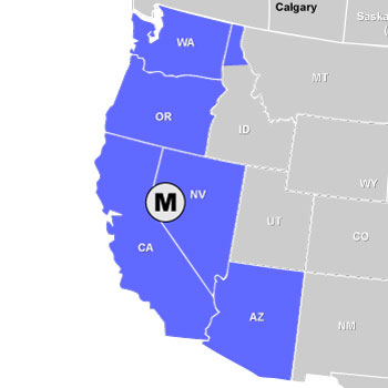 Map of AZ, CA, NV, OR, WA, Northern Idaho Sales Rep States