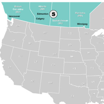 Map of Western Canada Sales Rep Area