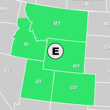 Map of MT, Southern ID, WY, Utah, CO Sales Rep States