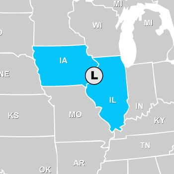 Map of IA, IL Sales Rep States