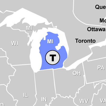 Map of MI (Excluding Upper Peninsula) Sales Rep States